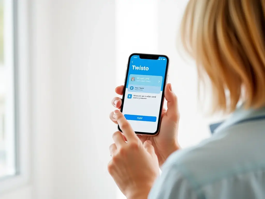 A person adding a new virtual card to their Twisto account on a mobile app, with a focus on the user-friendly interface and clear instructions.